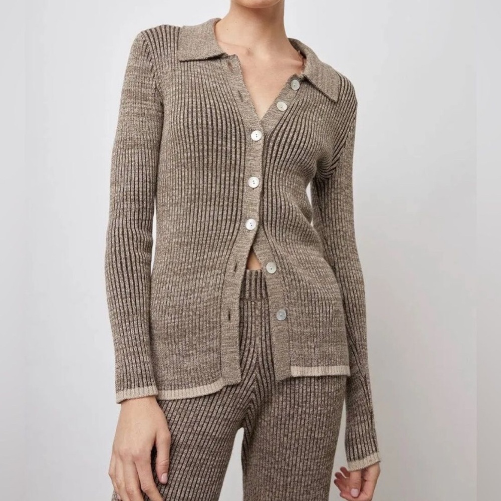 Rails Rory Brown Multiโ Ribbed Knit Collared Button Up Cardigan Top XS